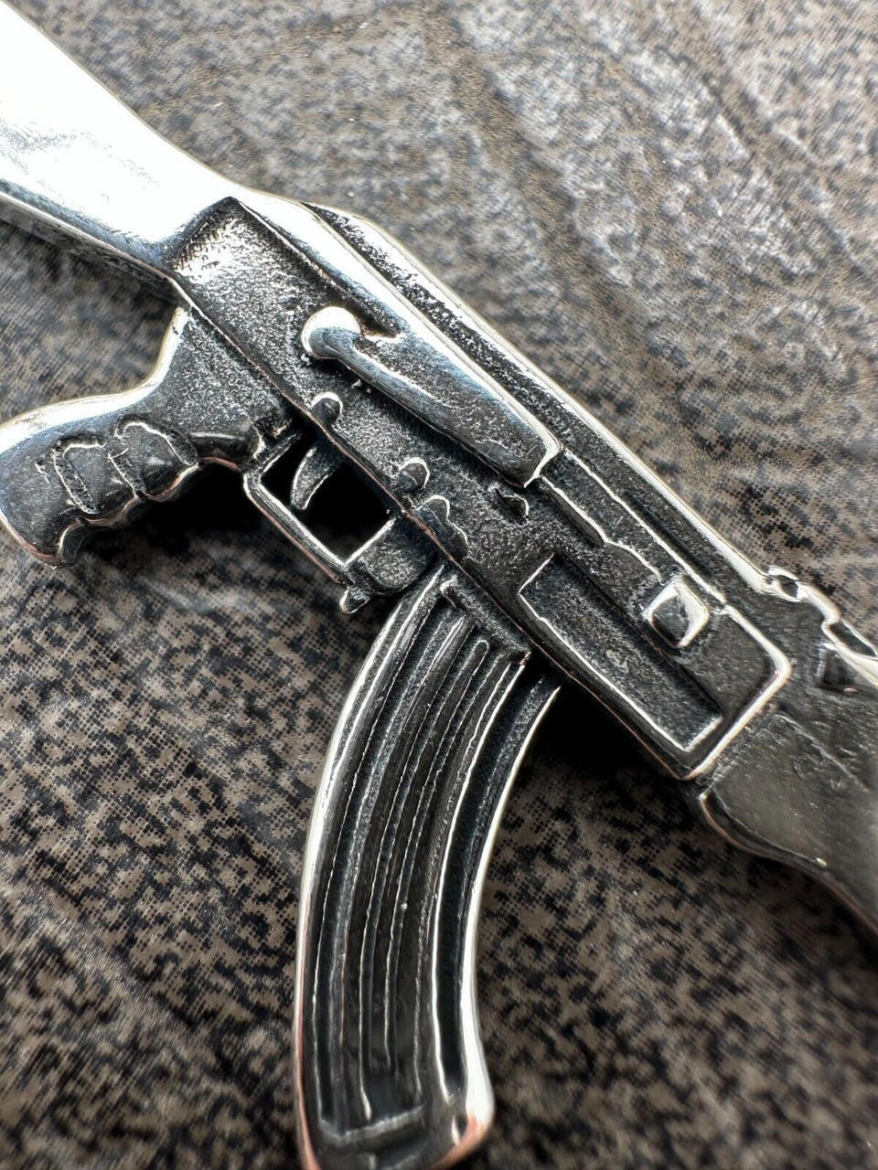 Real Solid 925 Silver / 14k Gold Mens AK47 Gun Rifle Pendant