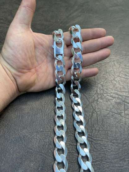 Real Solid 925 Silver 18mm Mens Hip Hop Miami Cuban Curb Link Chain Or Bracelet