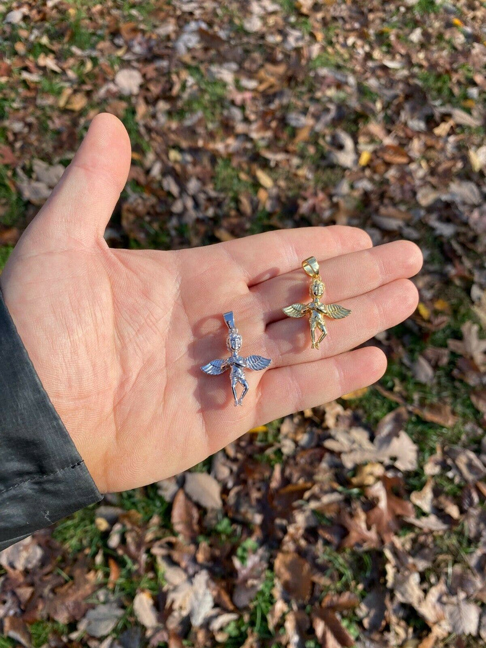 Real Solid 925 Silver Micro Angel Cherub Hip Hop Pendant Gold Necklace Praying