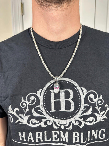 Real Solid 925 Silver Skull W. Red Eyes Pendant Men Or Ladies Emo Goth Necklace