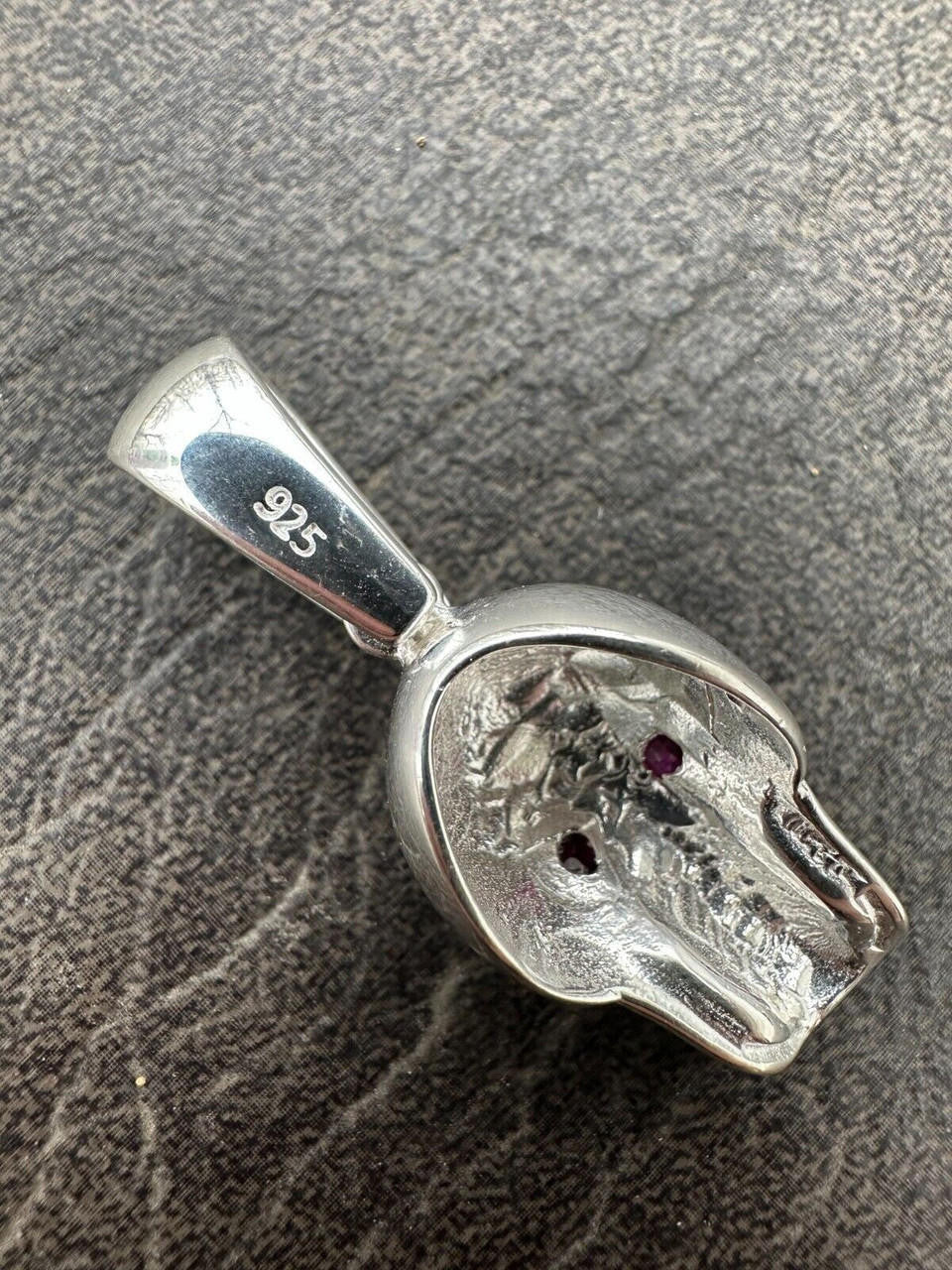 Real Solid 925 Silver Skull W. Red Eyes Pendant Men Or Ladies Emo Goth Necklace