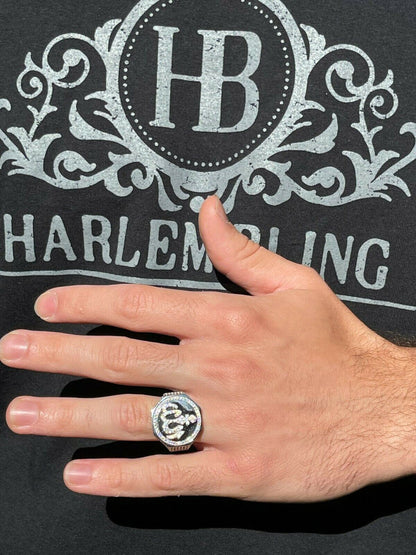 Real Solid 925 Sterling Silver Allah Islamic Arabic Ring Iced Diamond Hip Hop