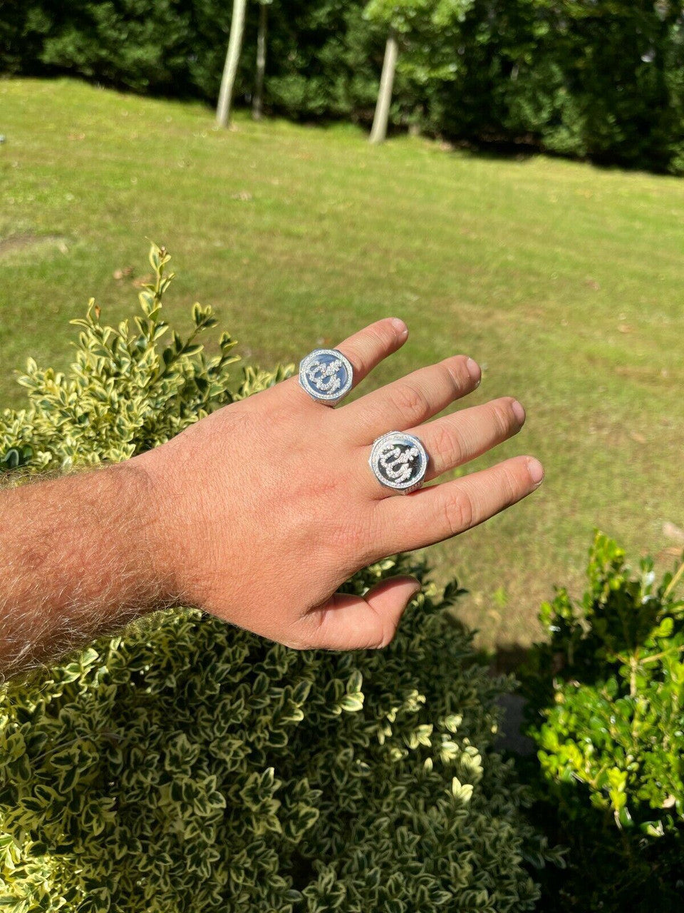 Real Solid 925 Sterling Silver Allah Islamic Arabic Ring Iced Diamond Hip Hop