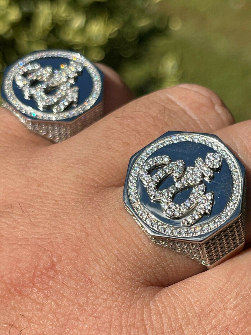 Real Solid 925 Sterling Silver Allah Islamic Arabic Ring Iced Diamond Hip Hop