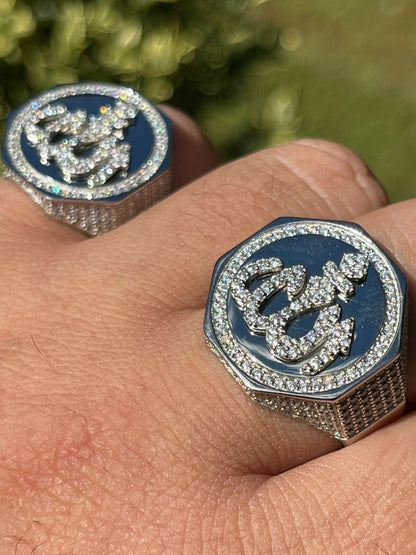 Real Solid 925 Sterling Silver Allah Islamic Arabic Ring Iced Diamond Hip Hop