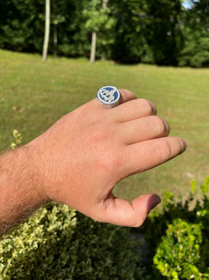 Real Solid 925 Sterling Silver Allah Islamic Arabic Ring Iced Diamond Hip Hop