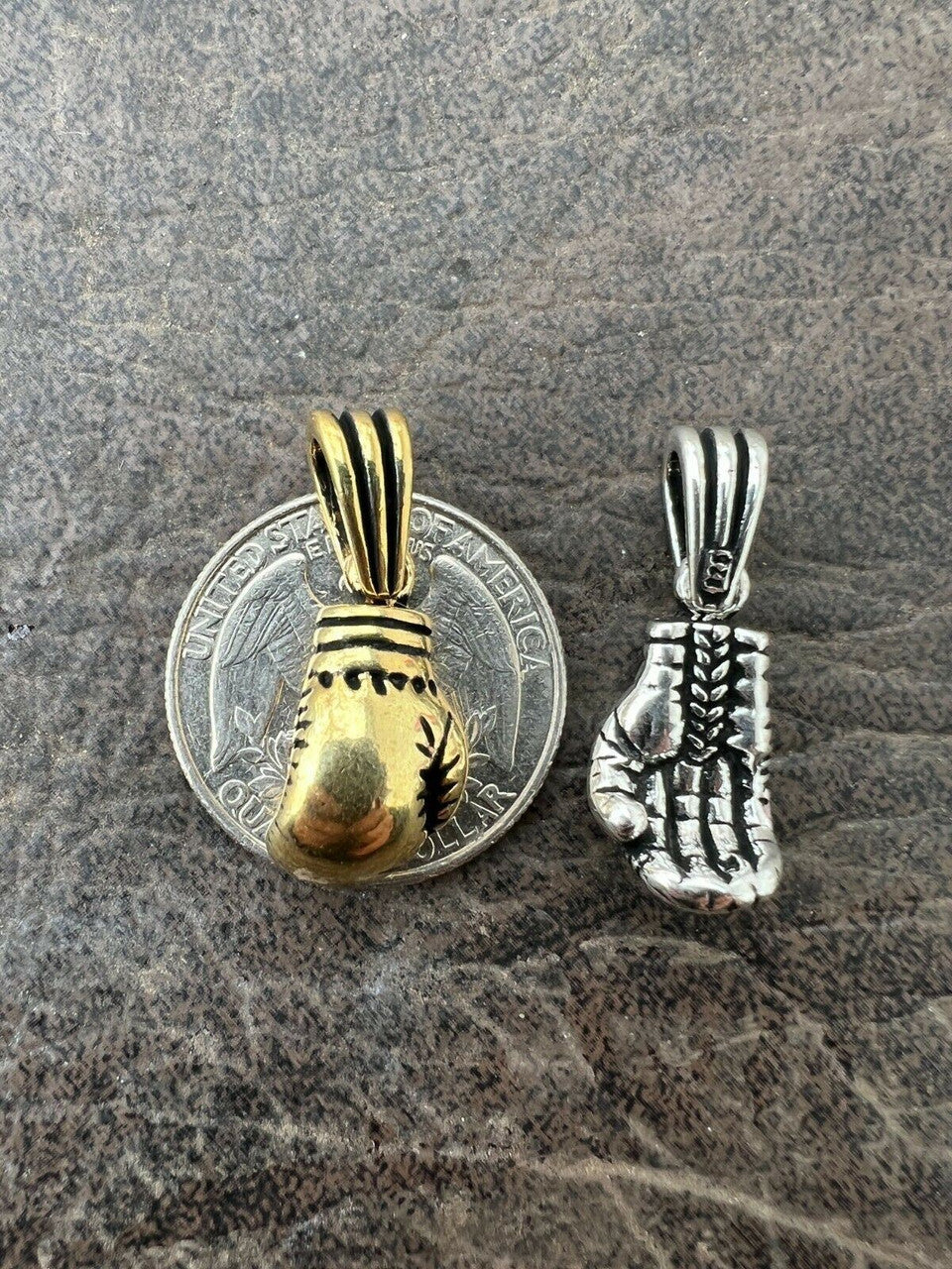 Real Solid 925 Sterling Silver Boxing Gloves Pendant Necklace Gold Mens Boxer