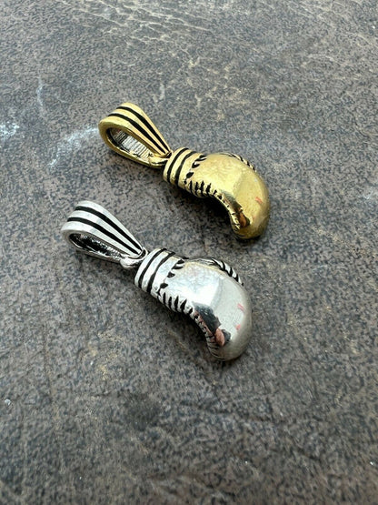 Real Solid 925 Sterling Silver Boxing Gloves Pendant Necklace Gold Mens Boxer