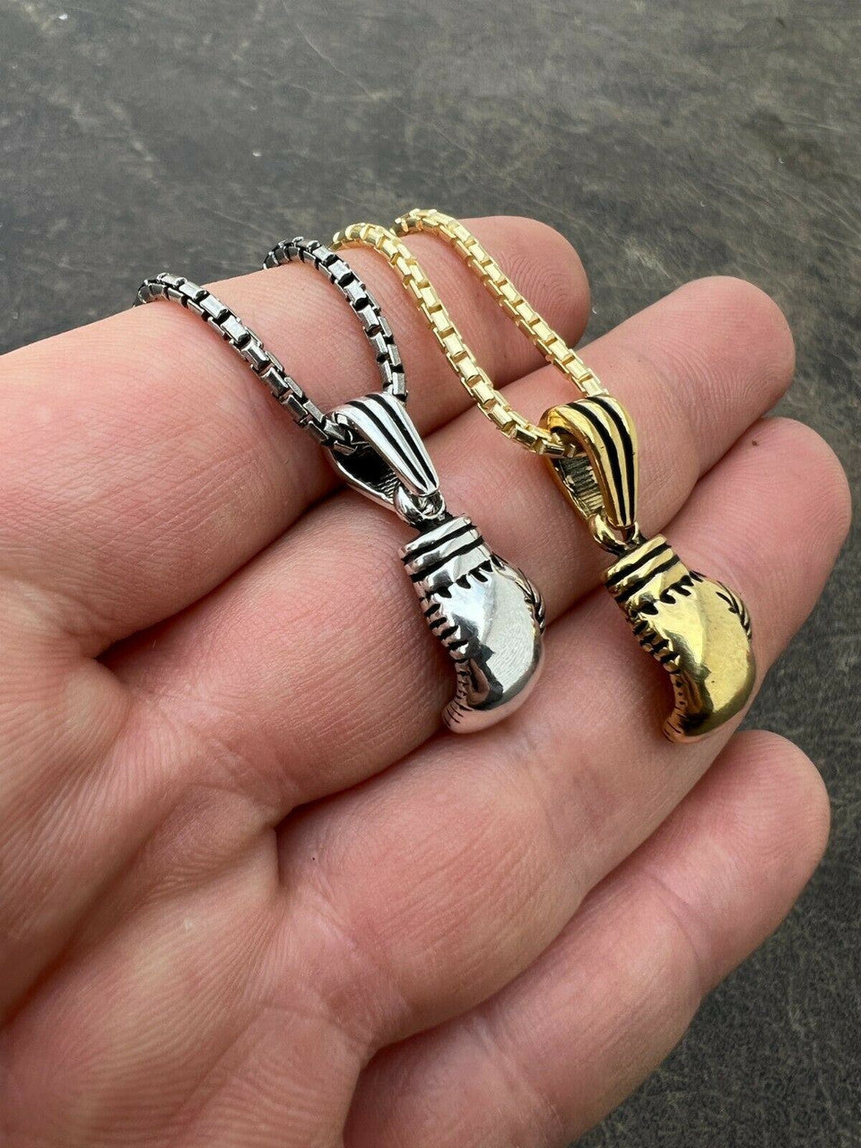 Real Solid 925 Sterling Silver Boxing Gloves Pendant Necklace Gold Mens Boxer