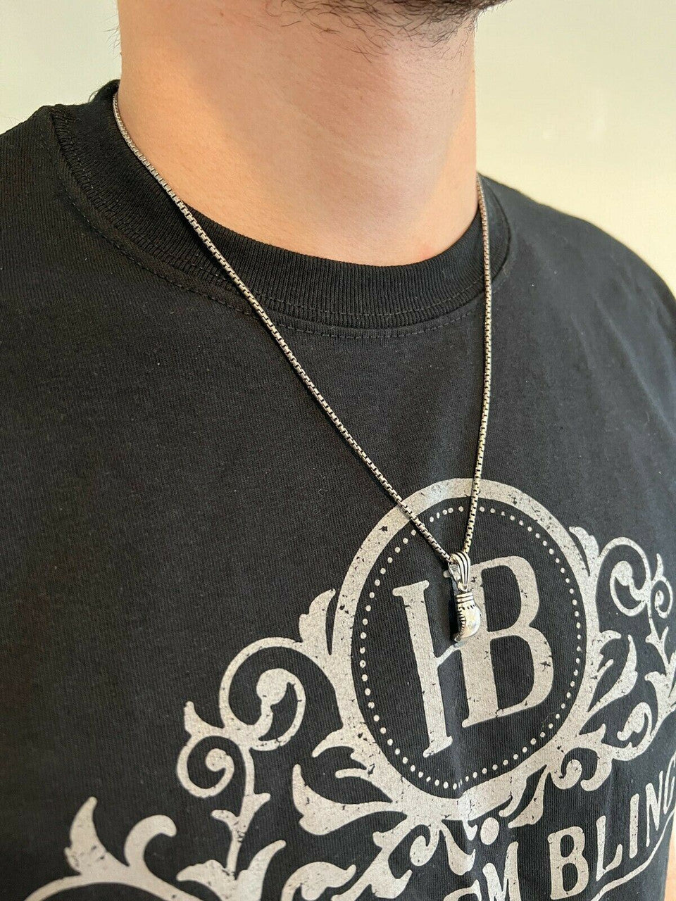 Real Solid 925 Sterling Silver Boxing Gloves Pendant Necklace Gold Mens Boxer