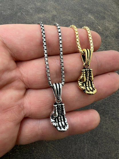 Real Solid 925 Sterling Silver Boxing Gloves Pendant Necklace Gold Mens Boxer