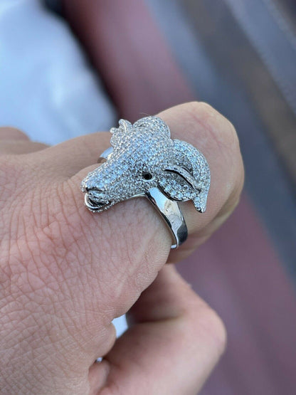 Real Solid 925 Sterling Silver Custom GOAT Ring Diamond Iced Animal HipHop Pinky