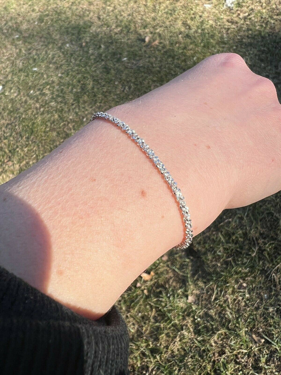 Real Solid 925 Sterling Silver Diamond Cut 3mm Sparkle Rope Bracelet 6-8.5 Long