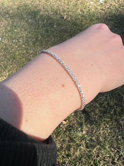 Real Solid 925 Sterling Silver Diamond Cut 3mm Sparkle Rope Bracelet 6-8.5 Long