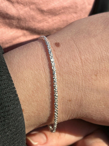 Real Solid 925 Sterling Silver Diamond Cut 3mm Sparkle Rope Bracelet 6-8.5 Long