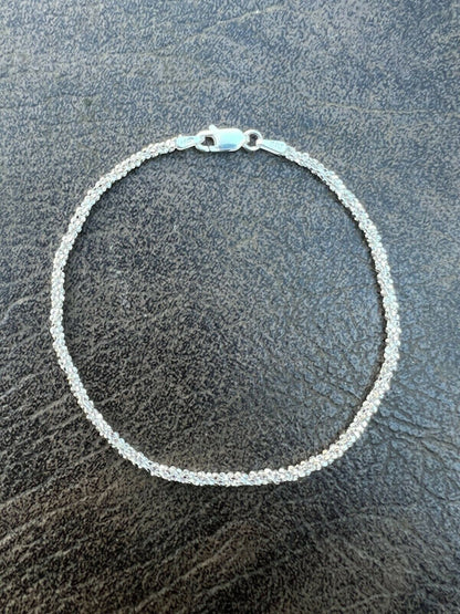 Real Solid 925 Sterling Silver Diamond Cut 3mm Sparkle Rope Bracelet 6-8.5 Long