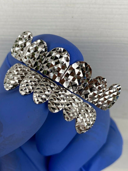 REAL Solid 925 Sterling Silver Diamond Cut Grillz Teeth Fronts Slugs Top Bottom