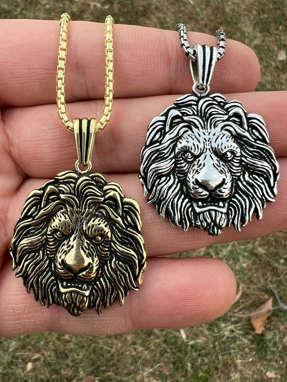 Real Solid 925 Sterling Silver / Gold Rasta African Lion Leo Pendant Necklace