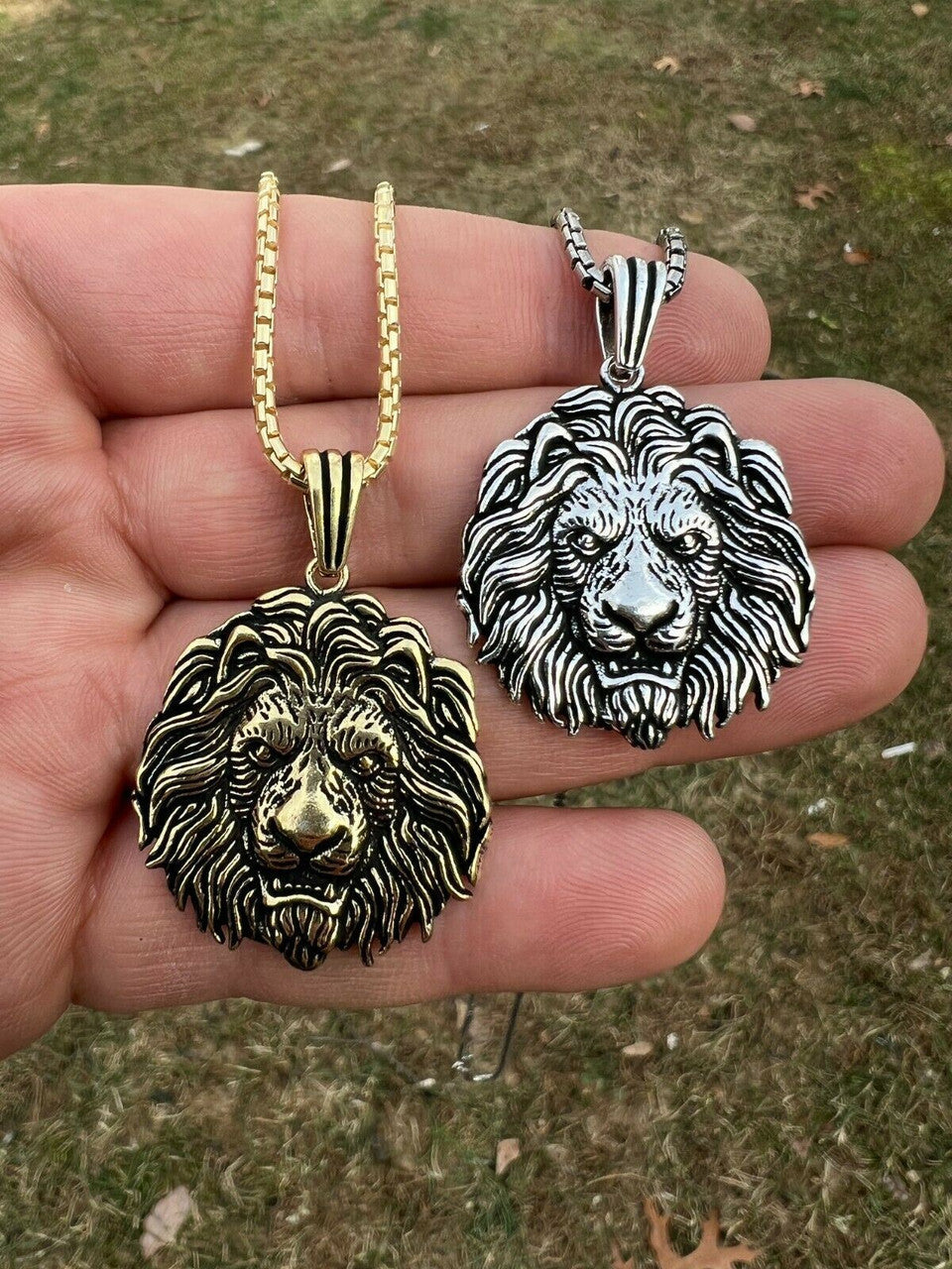 Real Solid 925 Sterling Silver / Gold Rasta African Lion Leo Pendant Necklace