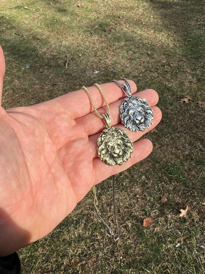 Real Solid 925 Sterling Silver / Gold Rasta African Lion Leo Pendant Necklace