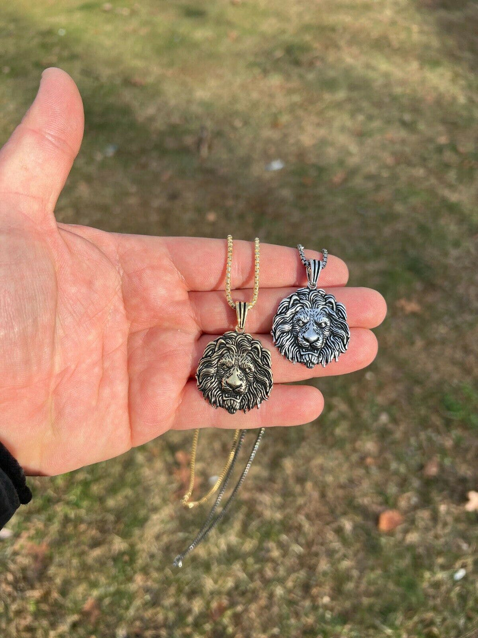 Real Solid 925 Sterling Silver / Gold Rasta African Lion Leo Pendant Necklace