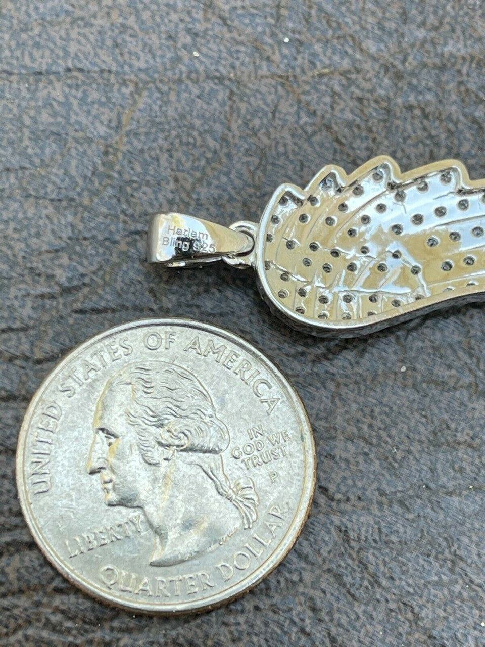 Real Solid 925 Sterling Silver Iced Angel Wing Pendant Hip Hop Diamond Necklace