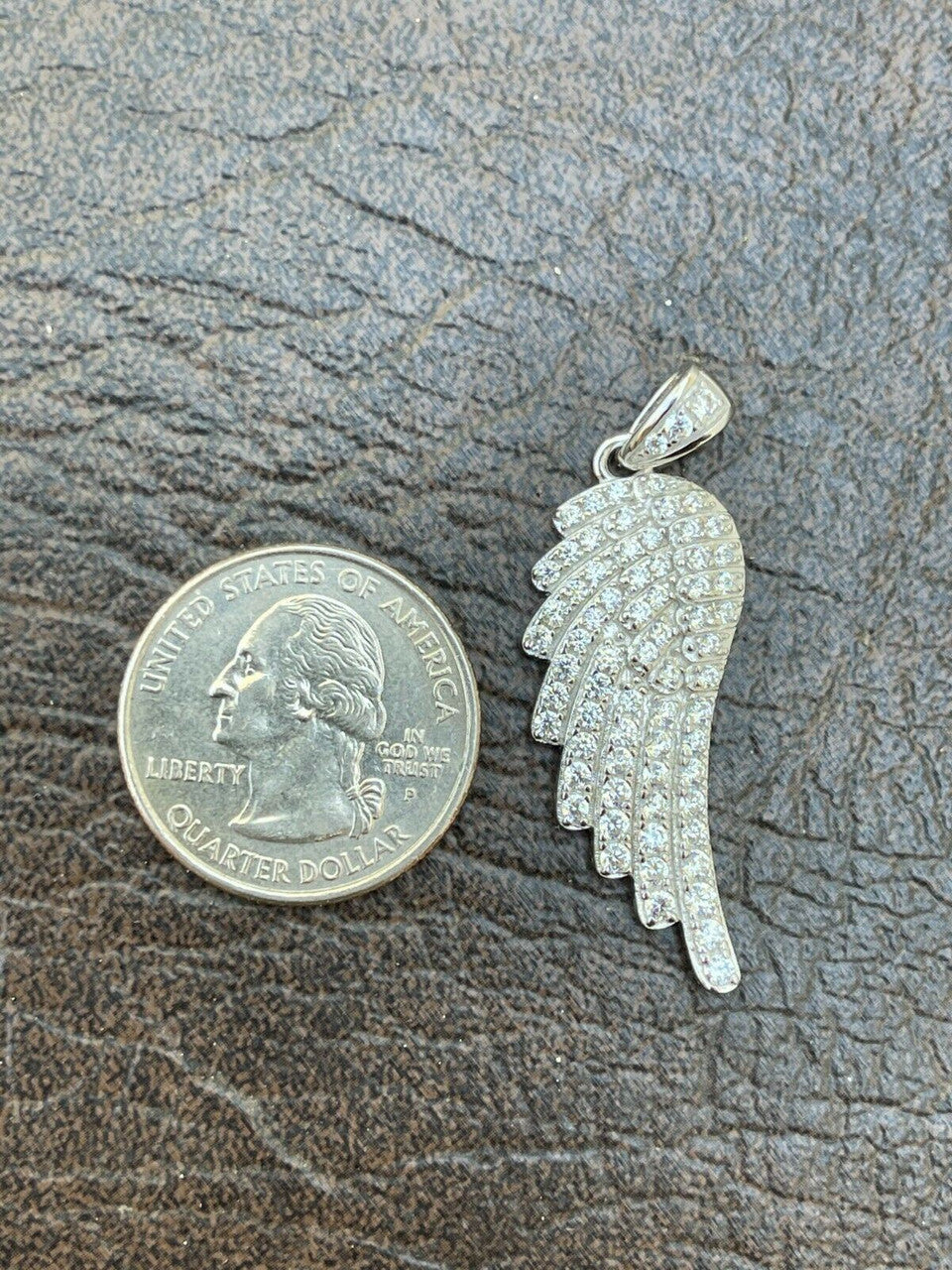 Real Solid 925 Sterling Silver Iced Angel Wing Pendant Hip Hop Diamond Necklace