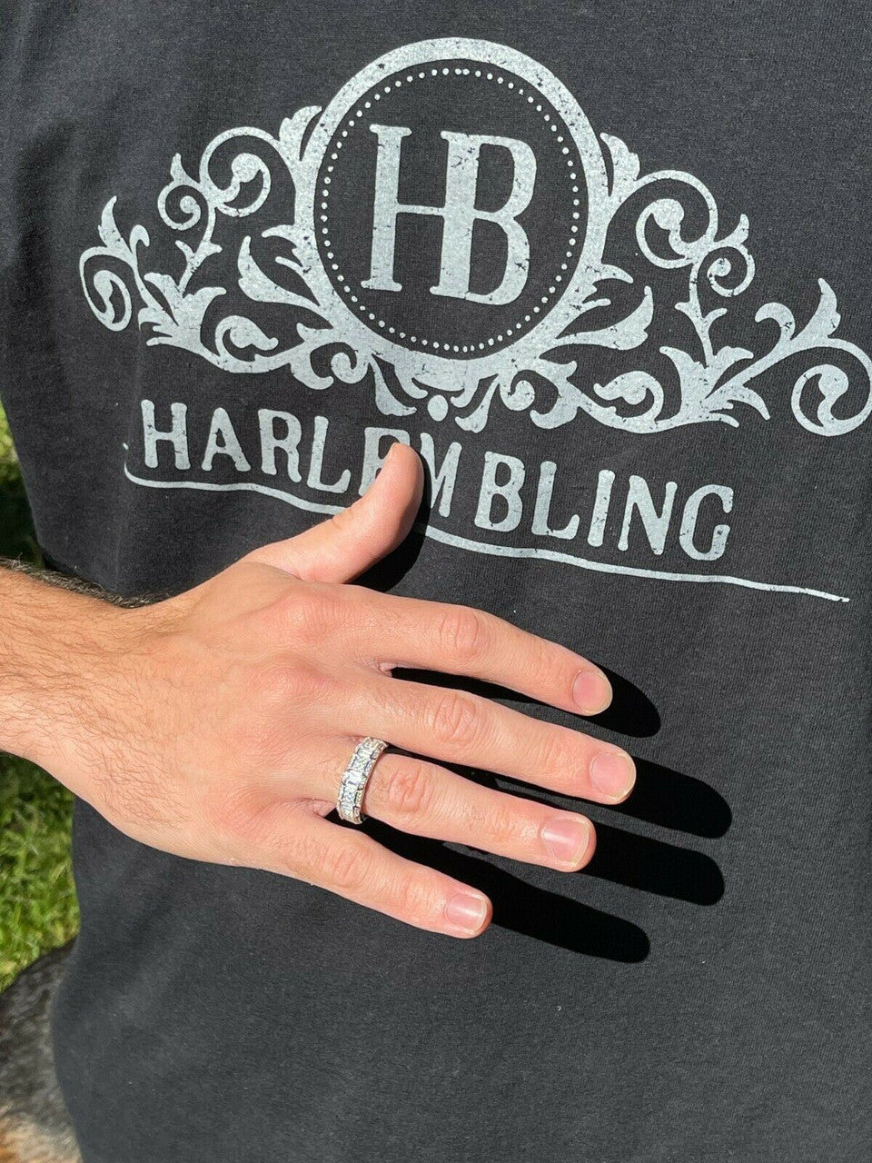 Real Solid 925 Sterling Silver Iced Baguette Diamond Wedding Band Or Pinky Ring