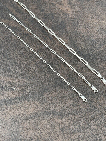 Real Solid Sterling Silver Paperclip Rolo Paper Clip Bracelet 2.5mm-4mm 6-8