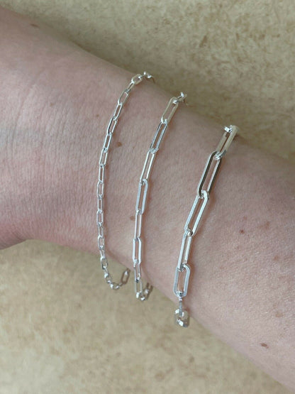 Real Solid Sterling Silver Paperclip Rolo Paper Clip Bracelet 2.5mm-4mm 6-8