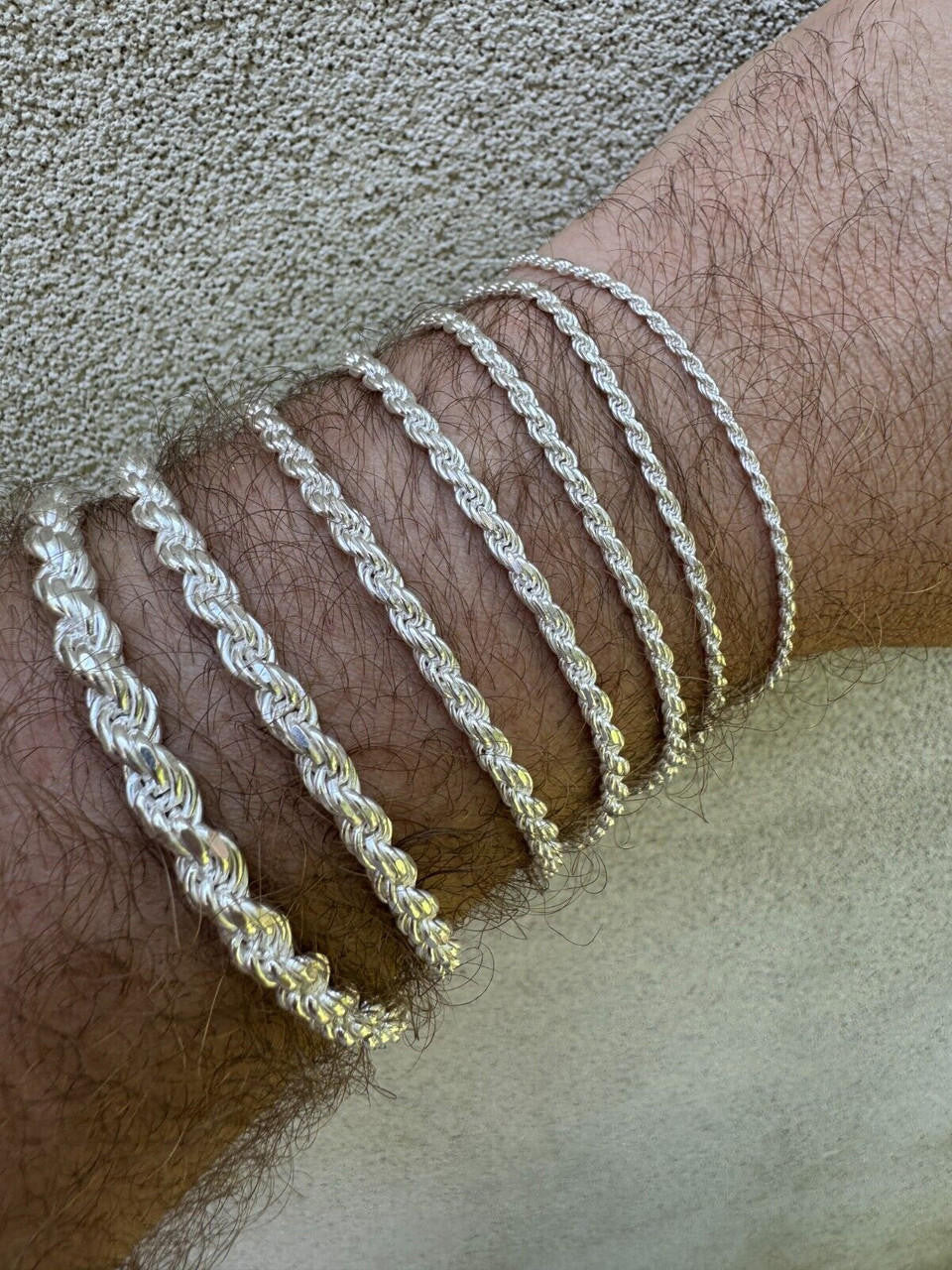 Real Solid 925 Sterling Silver Rope Bracelet 2mm-6mm Men's Women's