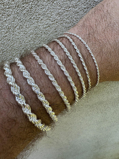 Rope Bracelet - 925 Sterling Silver - 6"-9" - 2mm-6mm