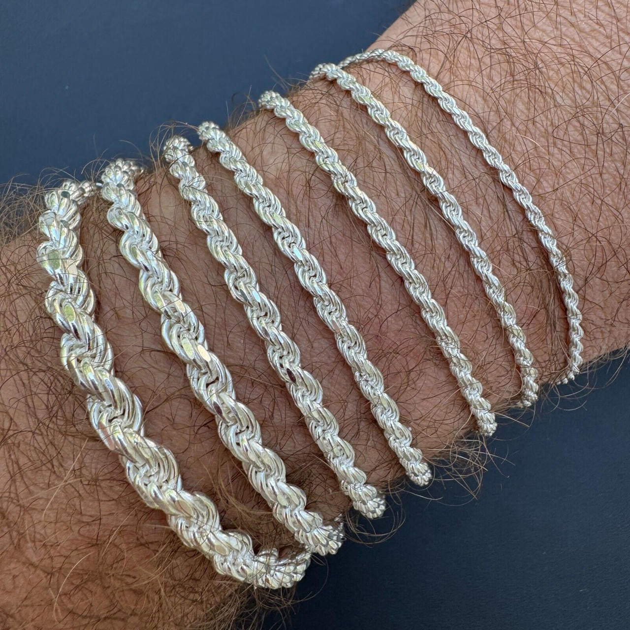 Rope Bracelet - 925 Sterling Silver - 6"-9" - 2mm-6mm