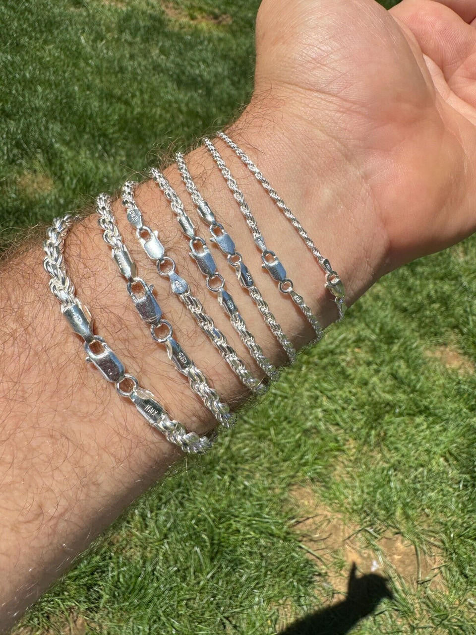 Real Solid 925 Sterling Silver Rope Bracelet 2mm-6mm Men's Women's
