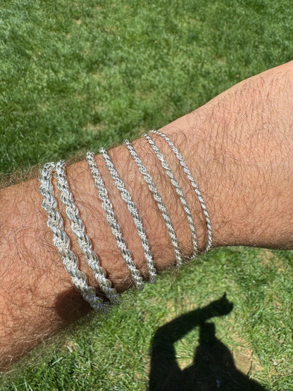 Rope Bracelet - 925 Sterling Silver - 6"-9" - 2mm-6mm