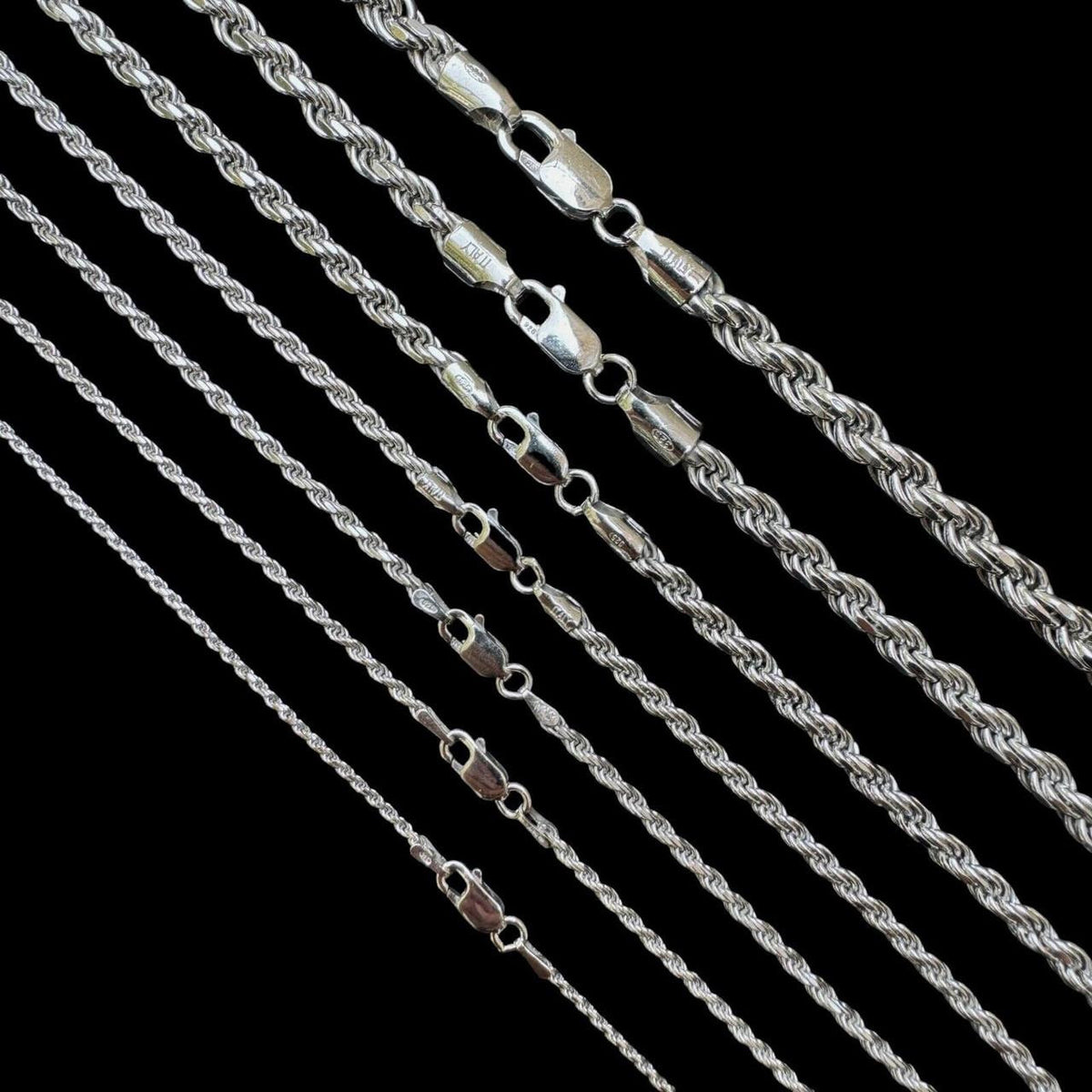 Real Solid 925 Silver W. Rhodium Finish Rope Chain 1.5-6mm Necklace ...