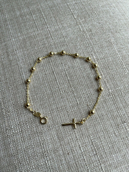 Rosary Bead Rosario Cross Ladies Bracelet 14k Gold Over Real 925 Sterling Silver