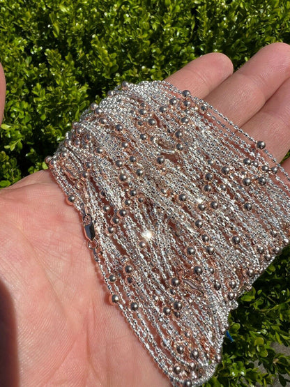 Rose Gold and Real 925 Silver Diamond Cut Ice Sparkle Rope Beaded Chain Necklace