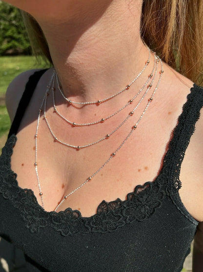 Rose Gold and Real 925 Silver Diamond Cut Ice Sparkle Rope Beaded Chain Necklace