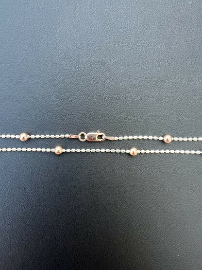 Rose Gold and Real 925 Silver Diamond Cut Ice Sparkle Rope Beaded Chain Necklace