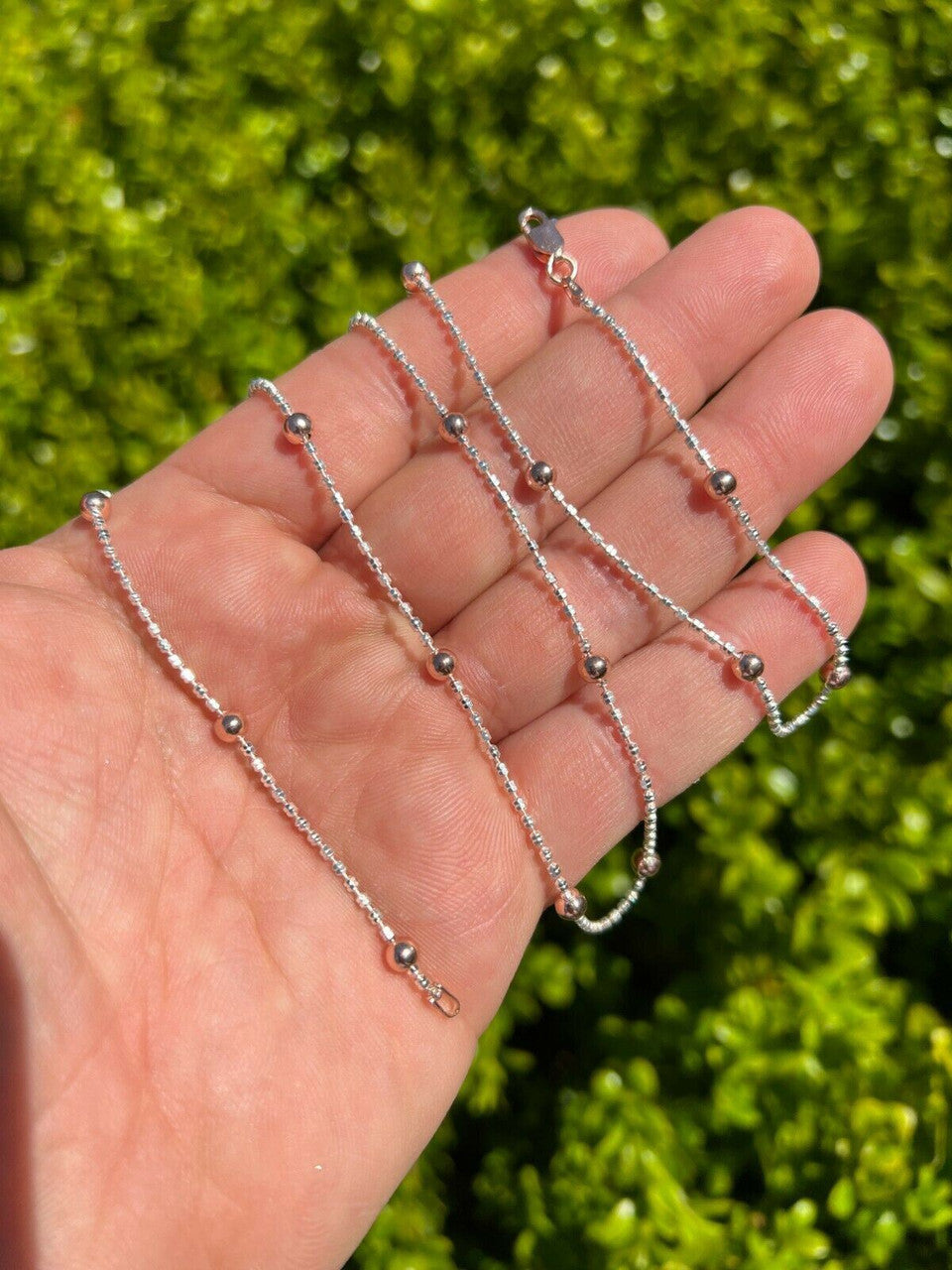 Rose Gold and Real 925 Silver Diamond Cut Ice Sparkle Rope Beaded Chain Necklace