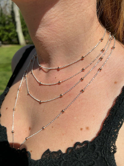 Rose Gold and Real 925 Silver Diamond Cut Ice Sparkle Rope Beaded Chain Necklace