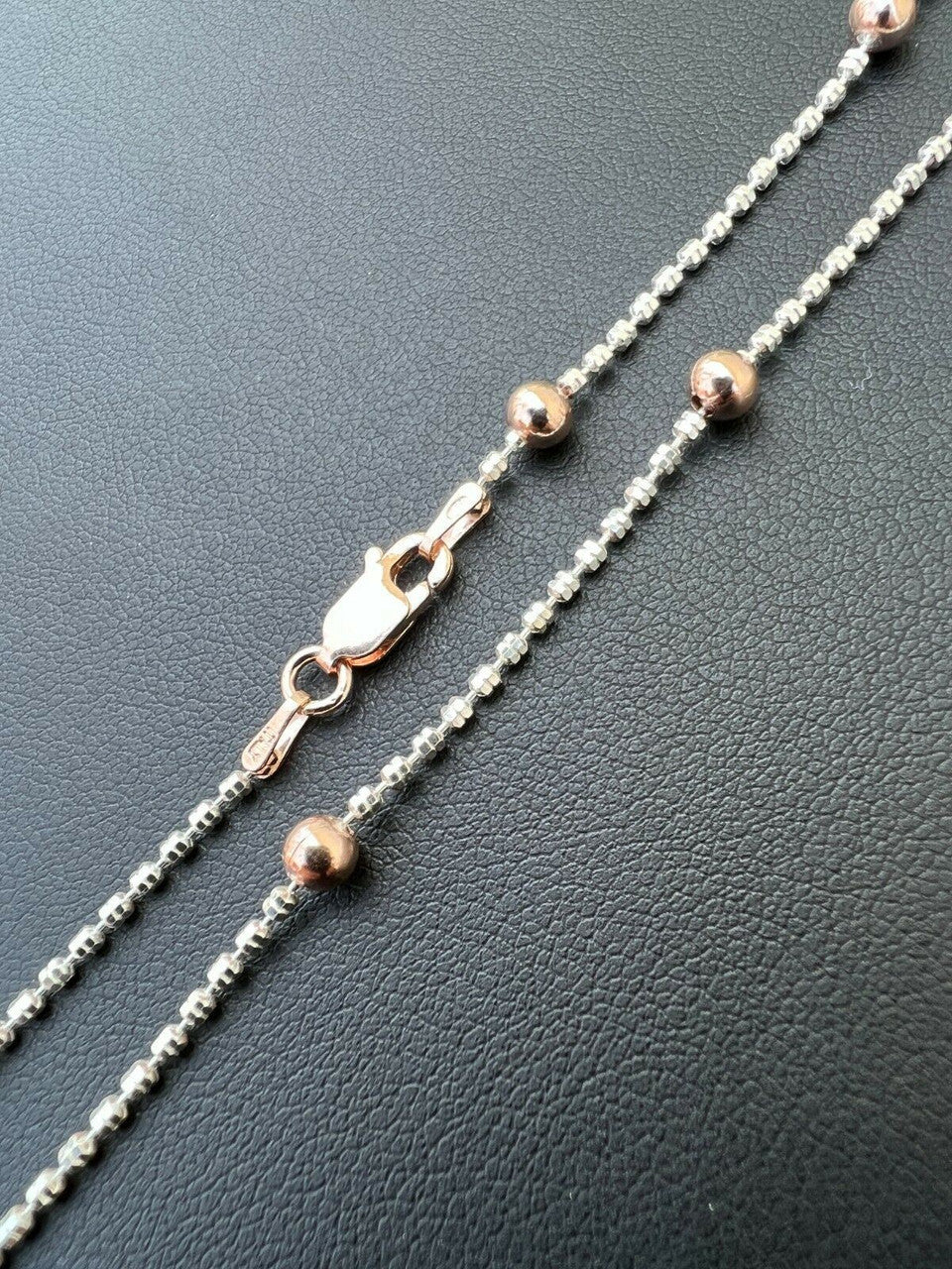 Rose Gold and Real 925 Silver Diamond Cut Ice Sparkle Rope Beaded Chain Necklace