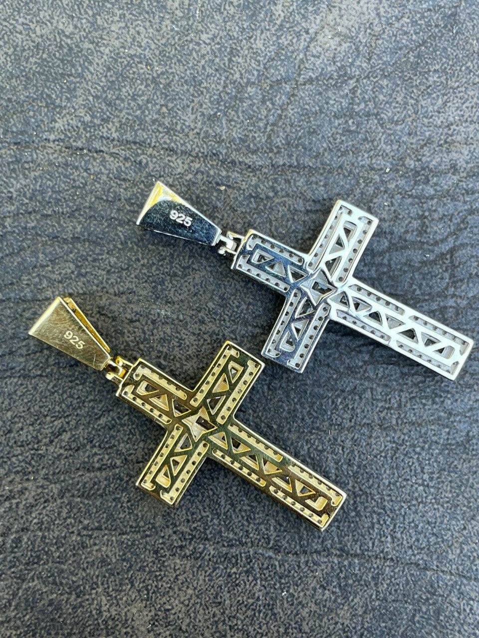 Silver Mens 925 Sterling Baguette Diamond Tennis Cross Pendant Iced Gold Silver Hip Hop