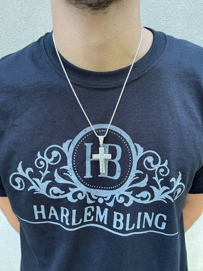 Silver Mens 925 Sterling Baguette Diamond Tennis Cross Pendant Iced Gold Silver Hip Hop