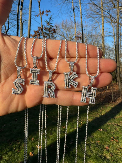 Silver Moissanite Gothic Small Initial Letter 925 Silver / Gold Pendant Iced Out Necklace