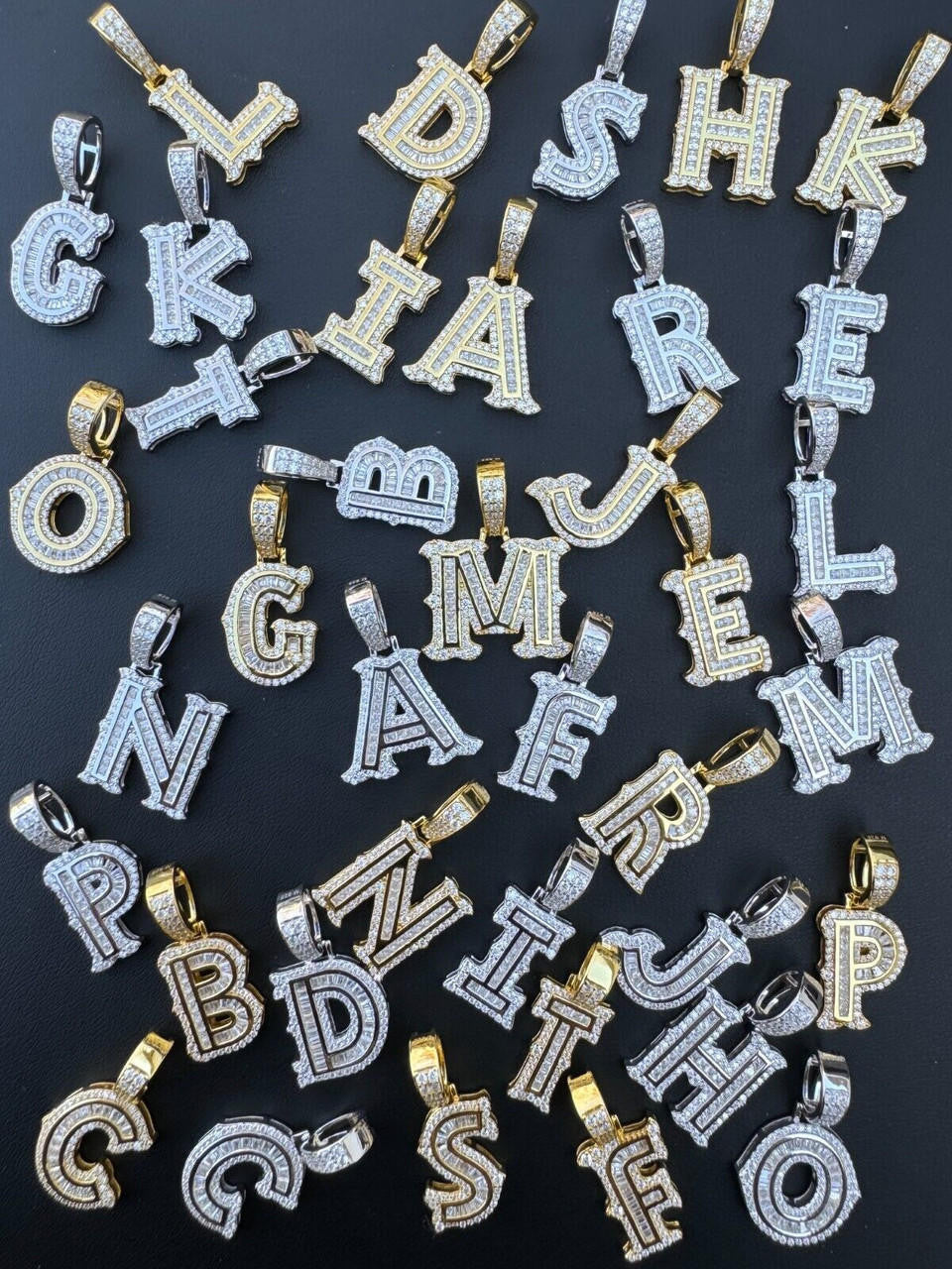 Silver Moissanite Gothic Small Initial Letter 925 Silver / Gold Pendant Iced Out Necklace