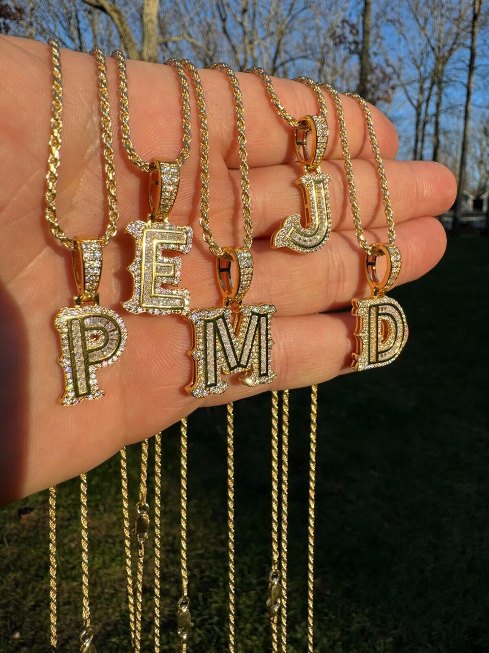 Silver Moissanite Gothic Small Initial Letter 925 Silver / Gold Pendant Iced Out Necklace