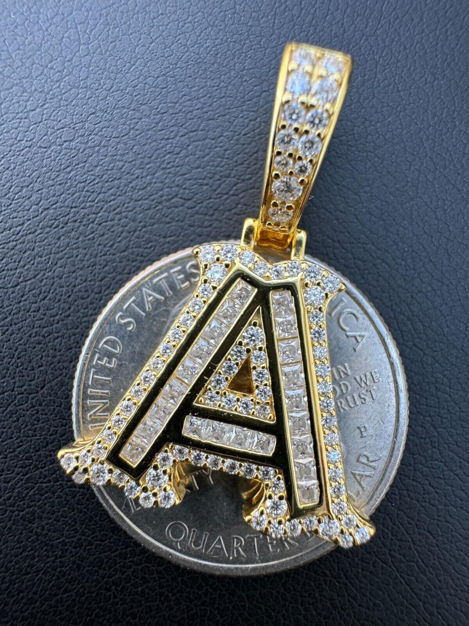 Silver Moissanite Gothic Small Initial Letter 925 Silver / Gold Pendant Iced Out Necklace