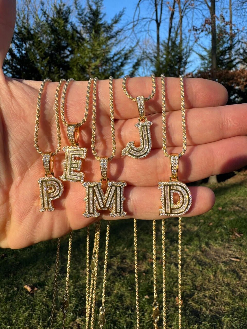 Silver Moissanite Gothic Small Initial Letter 925 Silver / Gold Pendant Iced Out Necklace